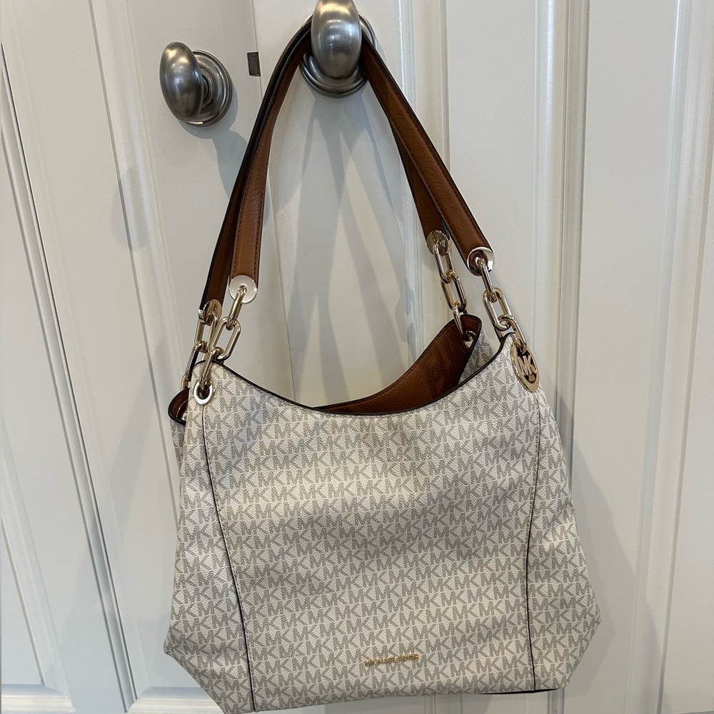 Michael Kors Cream and Brown Shoulder Bag